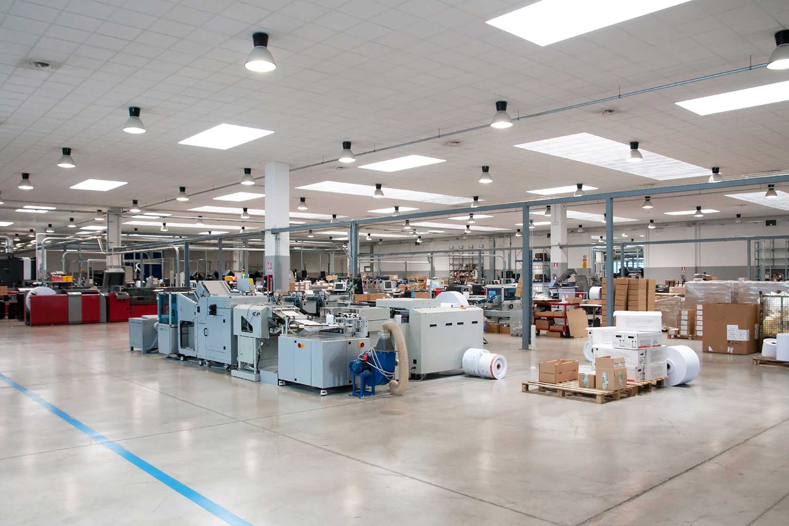 Mailroom facility showing print jobs management and workflows.