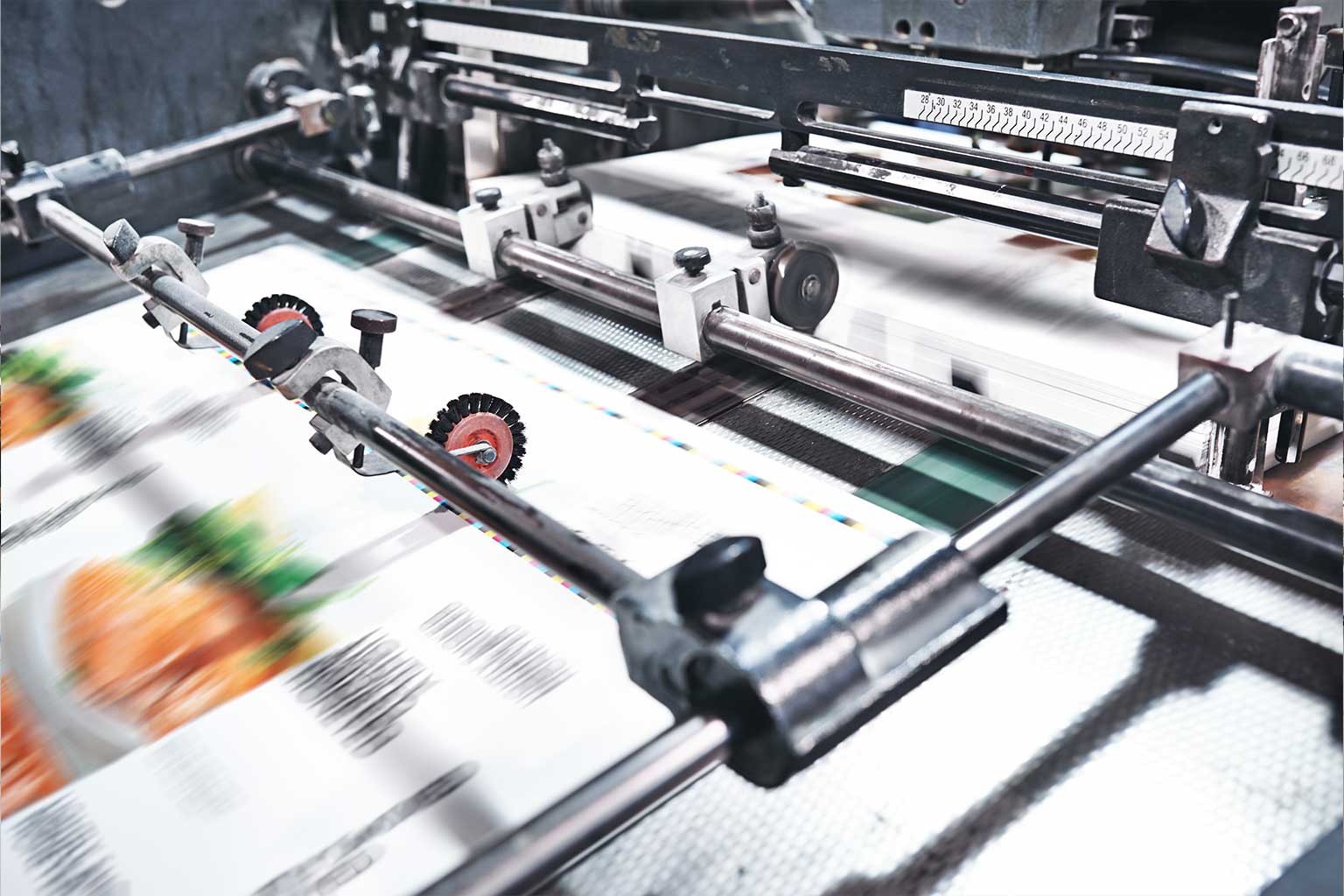 Inserter machine showing multiple hoppers running