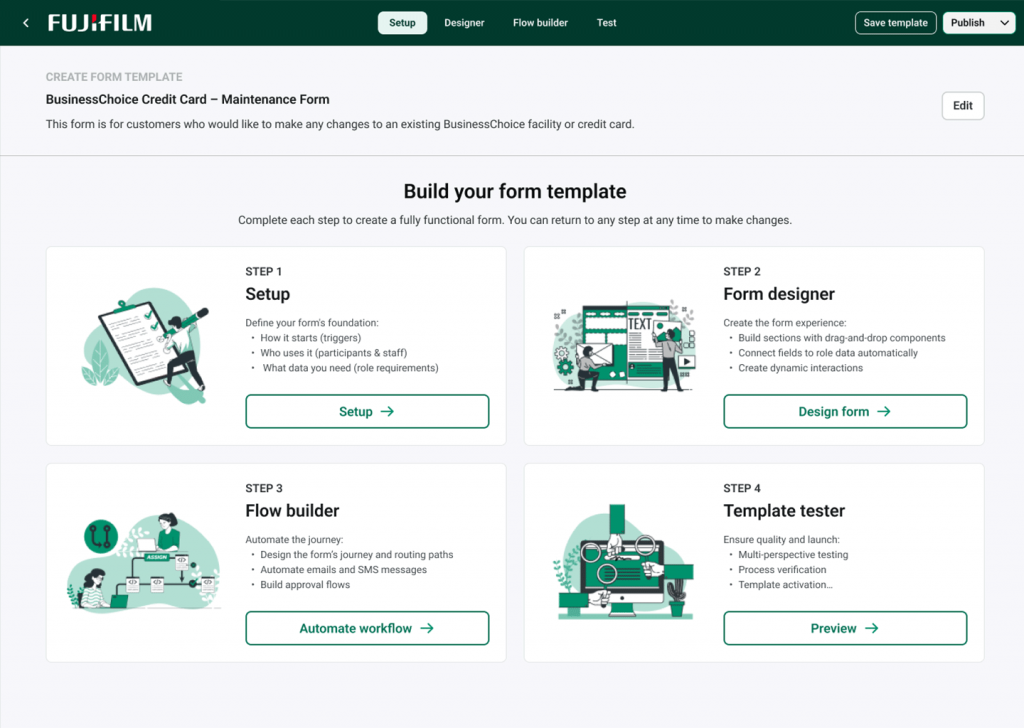 Screenshot of form creation process including personalisation and logic/validation to ensure accuracy.