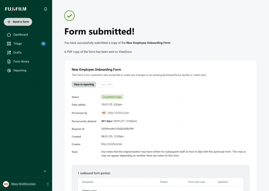 Screenshot of form setup confirmation screen showing validation checklist.