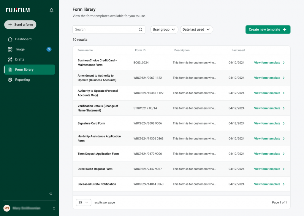 Screenshot showing Digital Forms template library with available form layouts.
