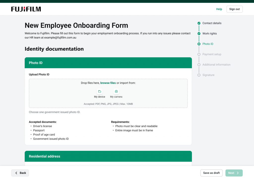 Screenshot showing uploaded files and completed form records.